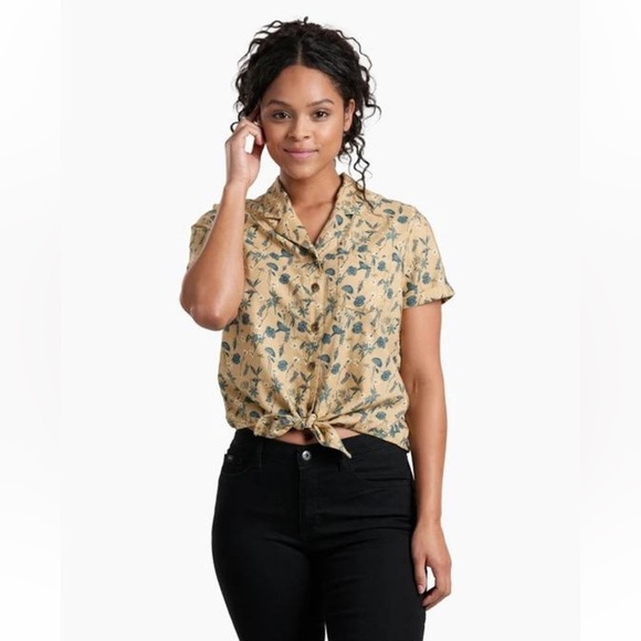 Kuhl Elsie Honeycomb Floral Button Down Tie Front Top Womens Size Medium - Picture 1 of 9